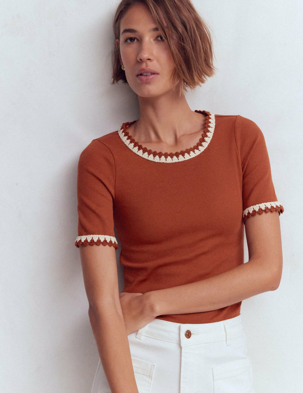 Maddie Trim Detail T-Shirt-Burnt Orange / Boden us