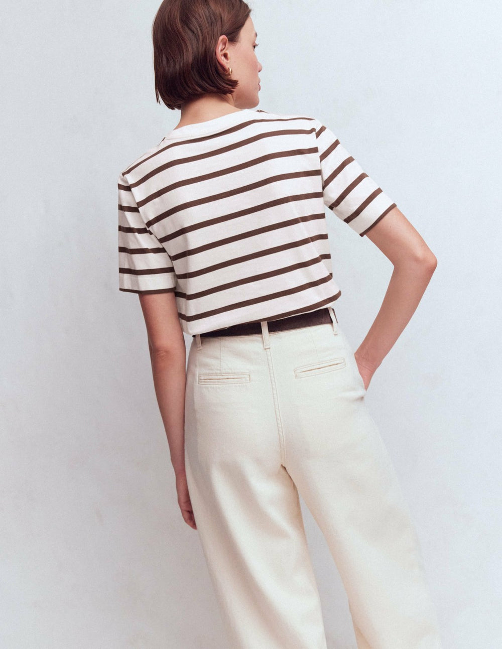 Relaxed Cotton T-shirt-Brown and Ivory Stripe / Boden