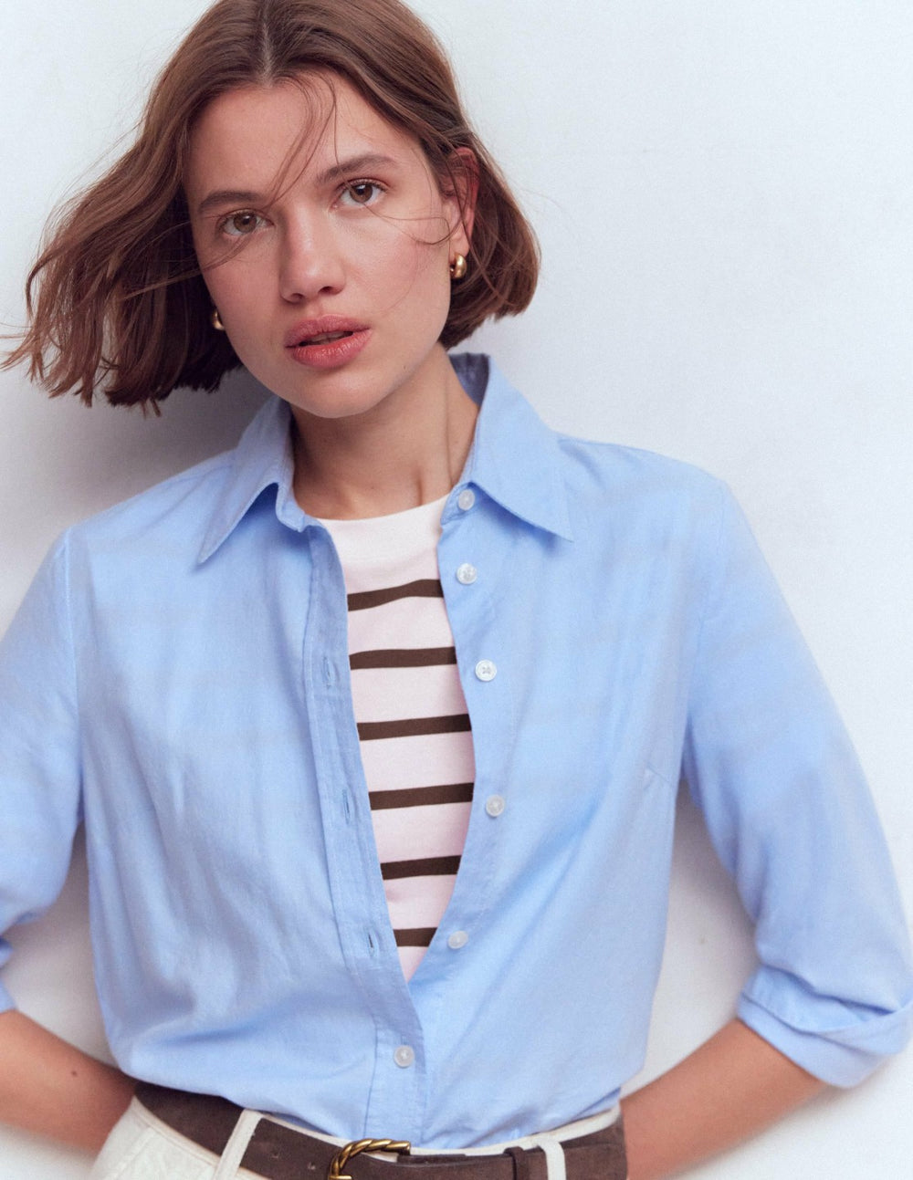 Relaxed Cotton T-shirt-Brown and Ivory Stripe / Boden