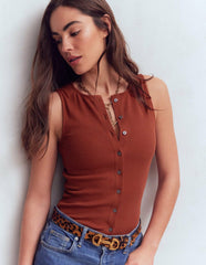 Evie Button Through Rib Vest-Burnt Orange / Boden Online