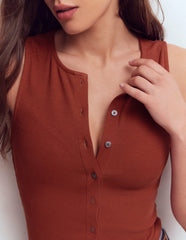 Evie Button Through Rib Vest-Burnt Orange / Boden Online