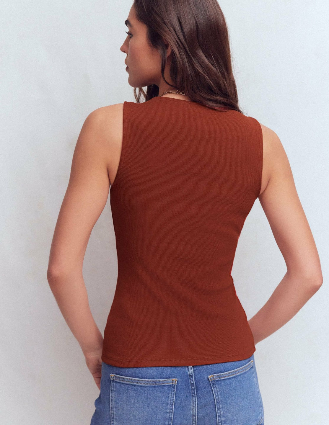 Evie Button Through Rib Vest-Burnt Orange / Boden Online