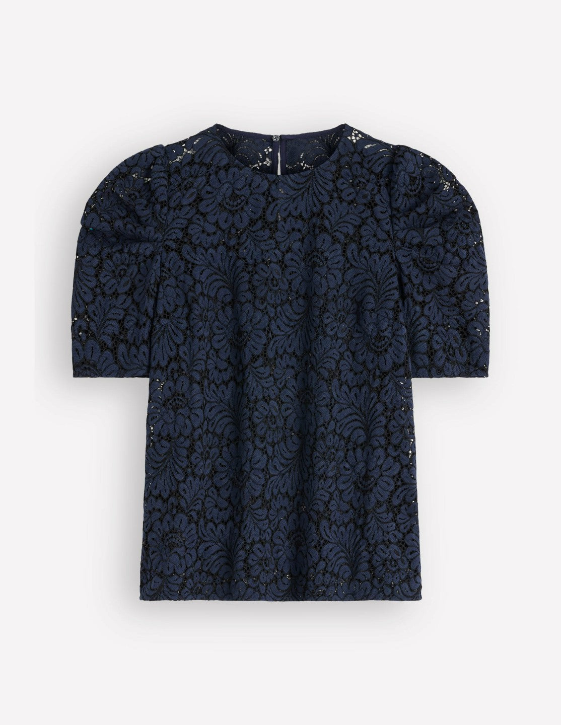 Pleat Sleeve Lace T-shirt-Navy / Boden Outlet