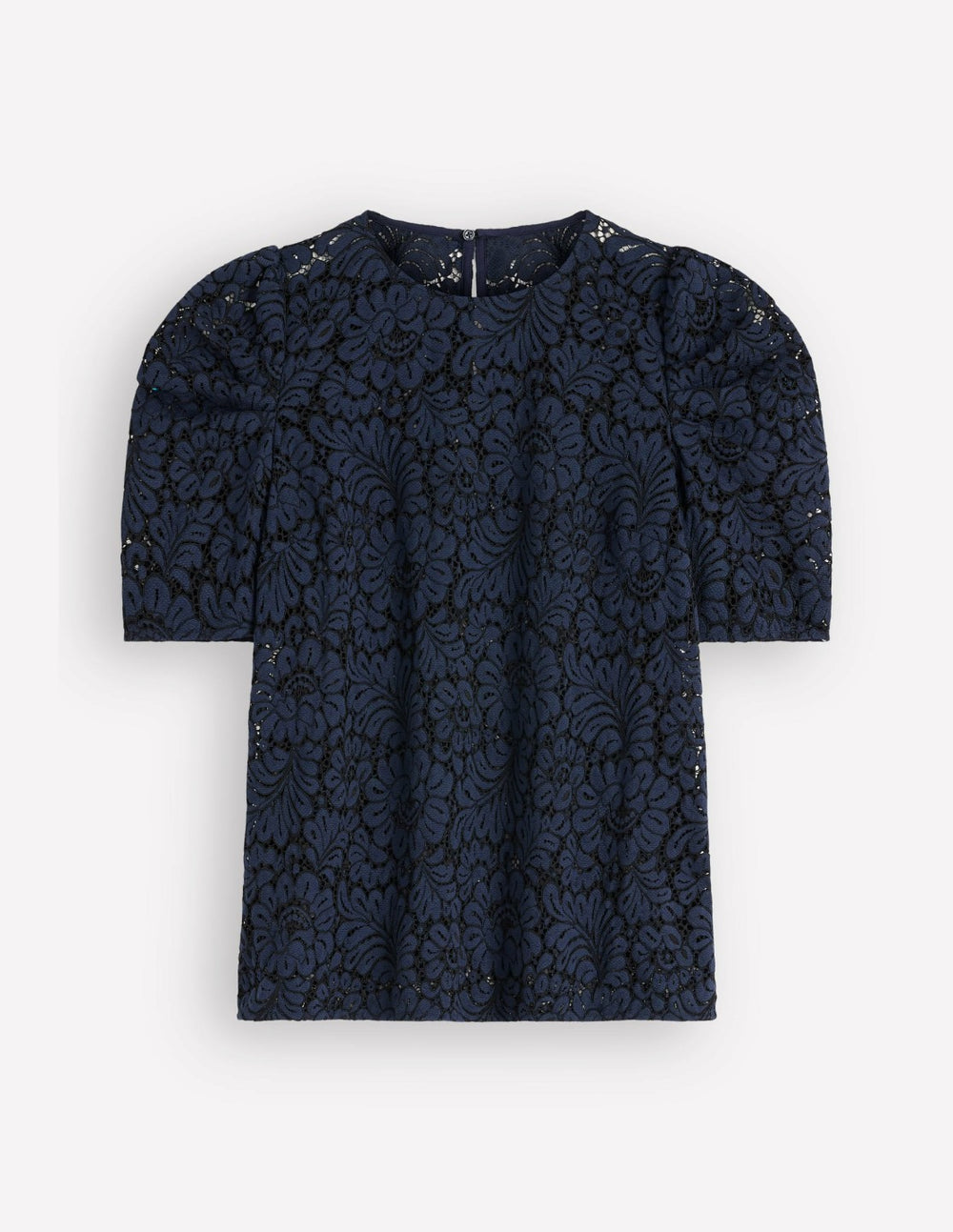 Pleat Sleeve Lace T-shirt-Navy / Boden Outlet