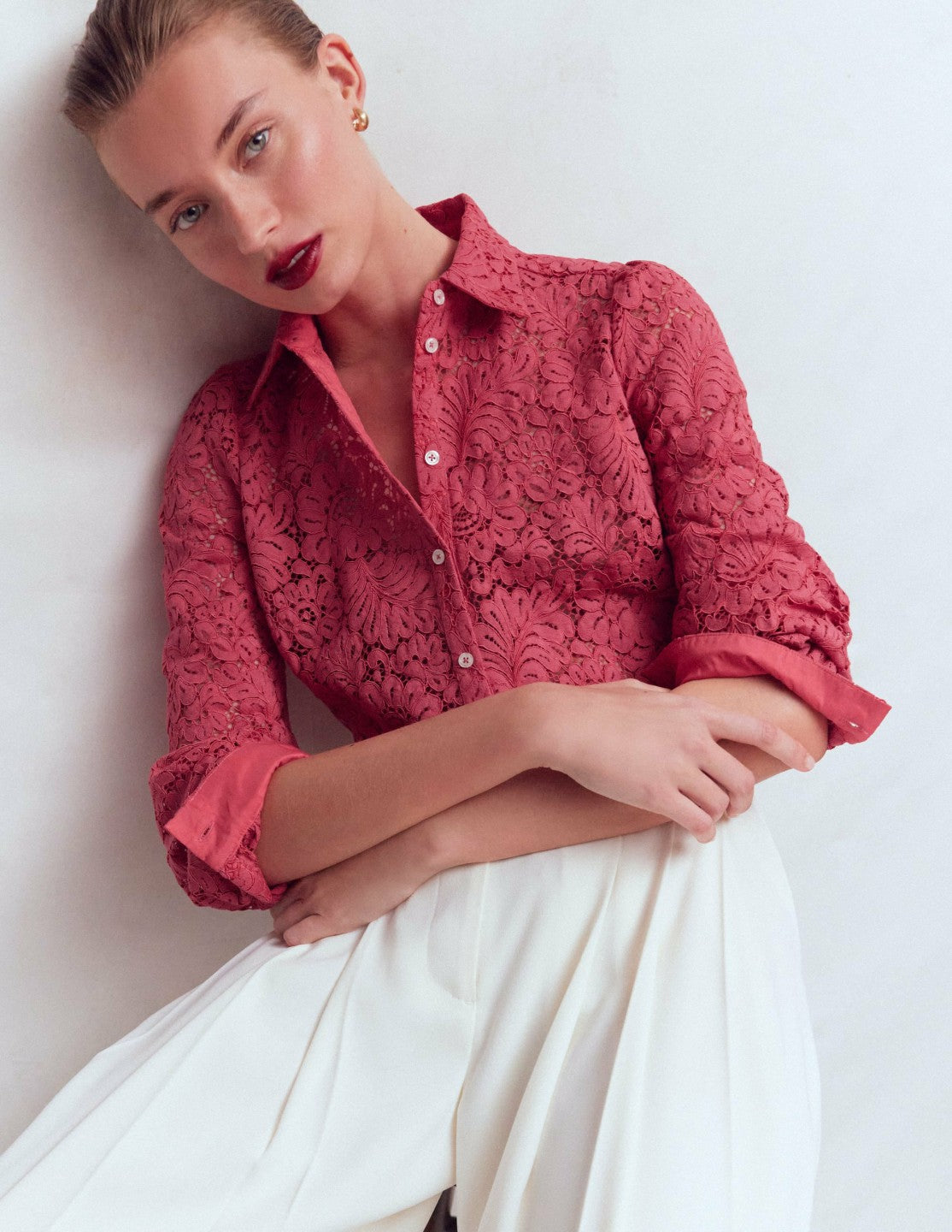 Cara Lace Shirt-Cherry Blush / Boden Discount
