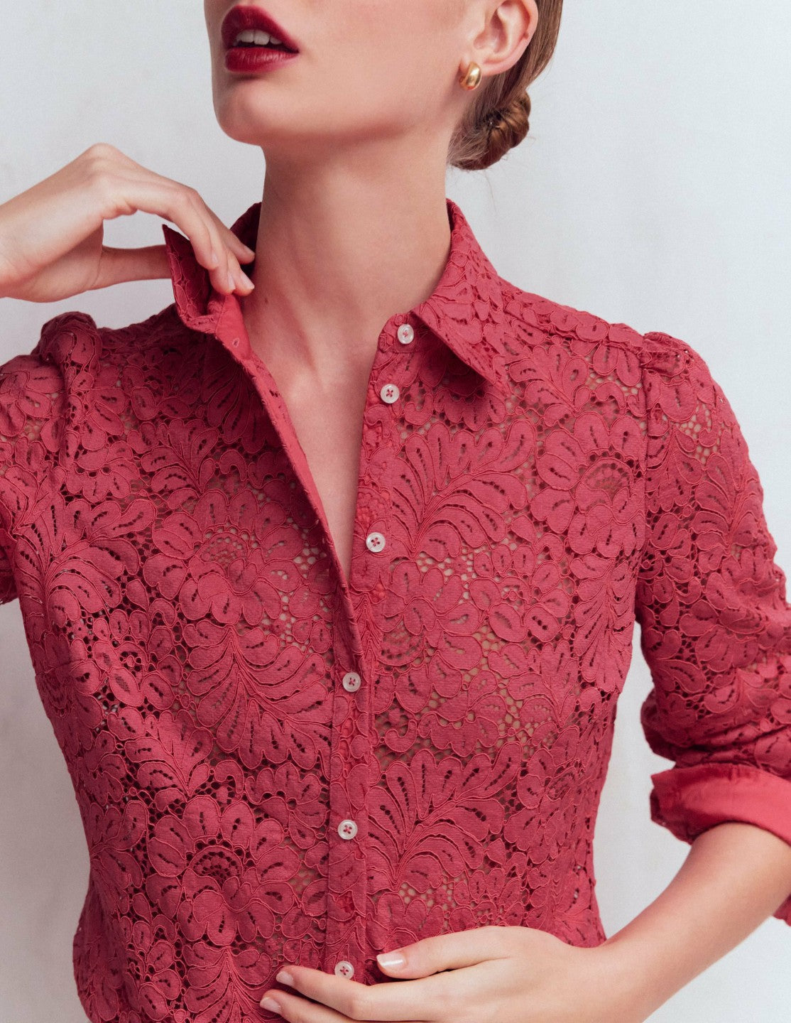 Cara Lace Shirt-Cherry Blush / Boden Discount