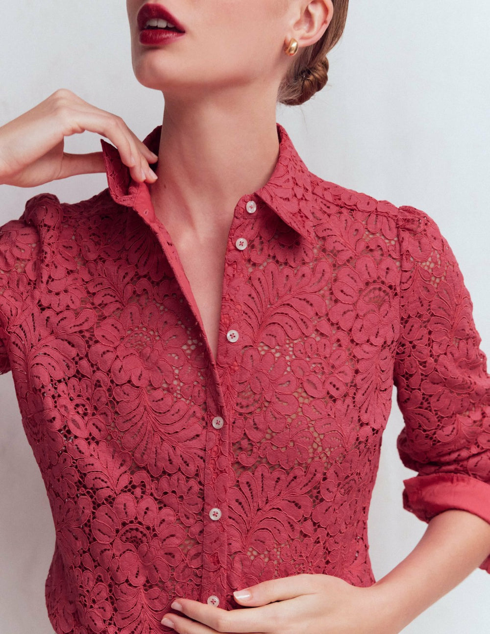 Cara Lace Shirt-Cherry Blush / Boden Discount