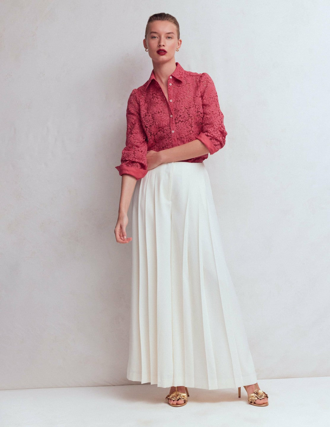 Cara Lace Shirt-Cherry Blush / Boden Discount