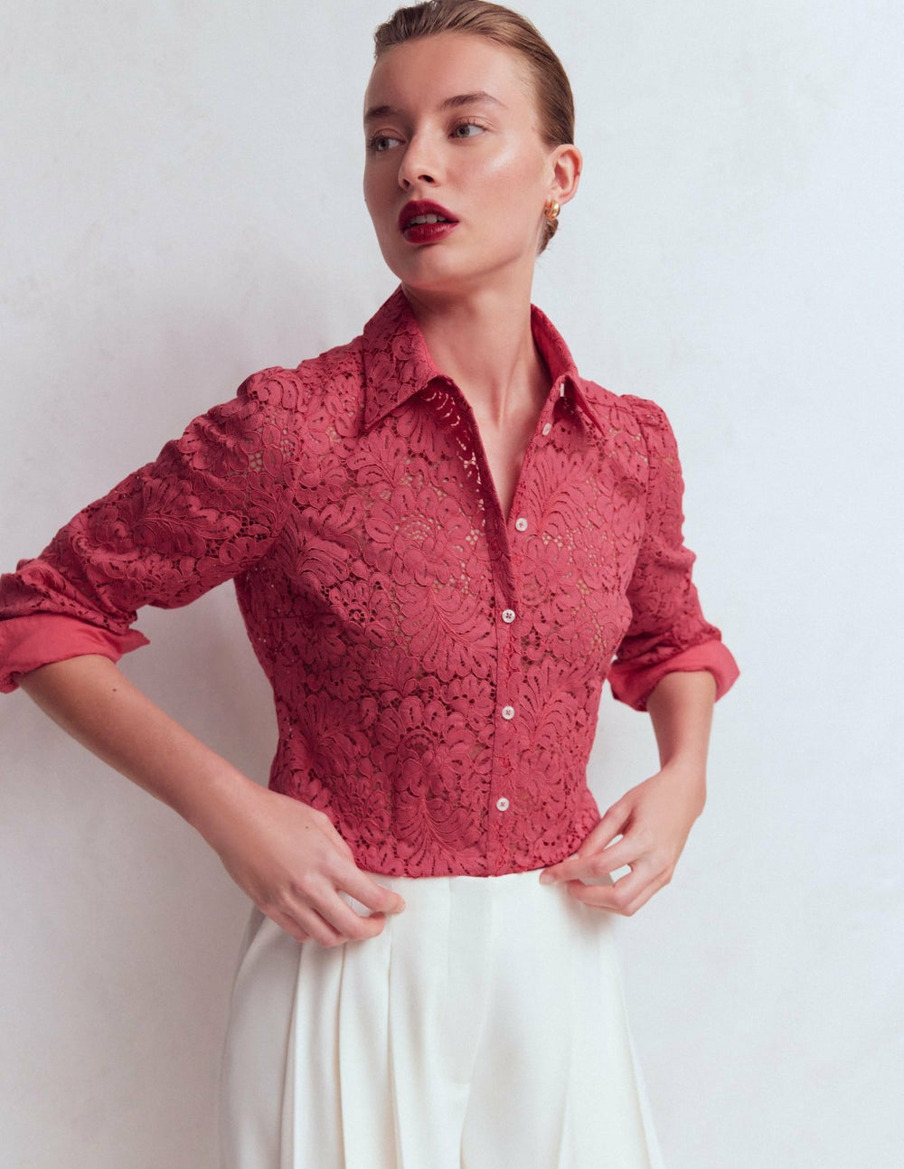 Cara Lace Shirt-Cherry Blush / Boden Discount