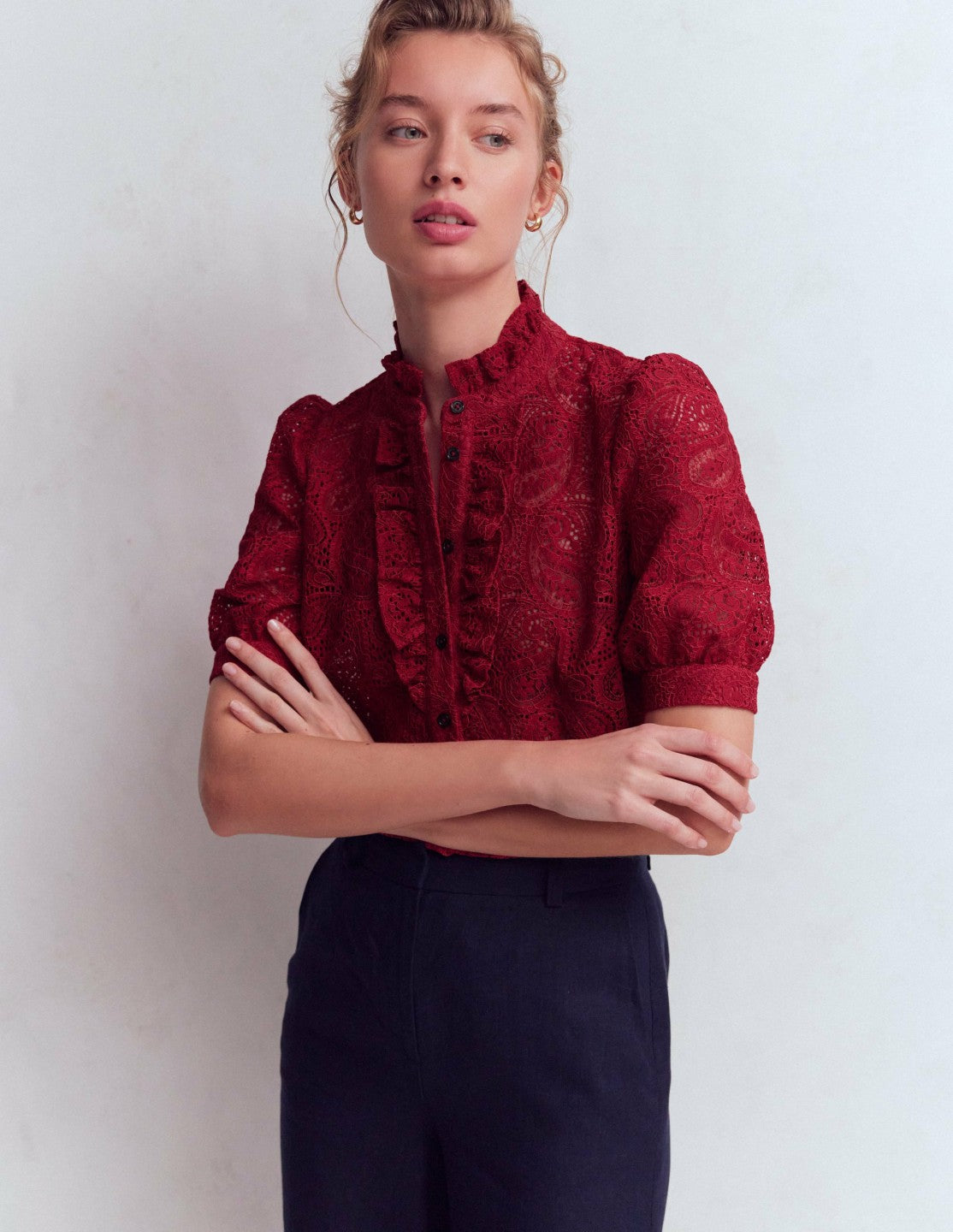 Sasha Short Sleeve Lace Top-Pomegranate / Boden On sale