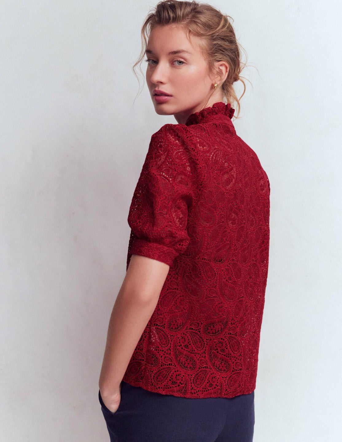 Sasha Short Sleeve Lace Top-Pomegranate / Boden On sale