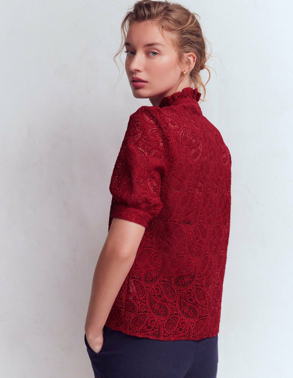 Sasha Short Sleeve Lace Top-Pomegranate / Boden On sale