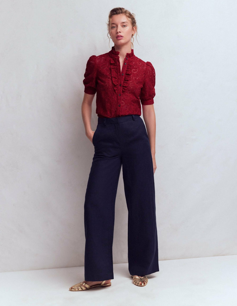 Sasha Short Sleeve Lace Top-Pomegranate / Boden On sale