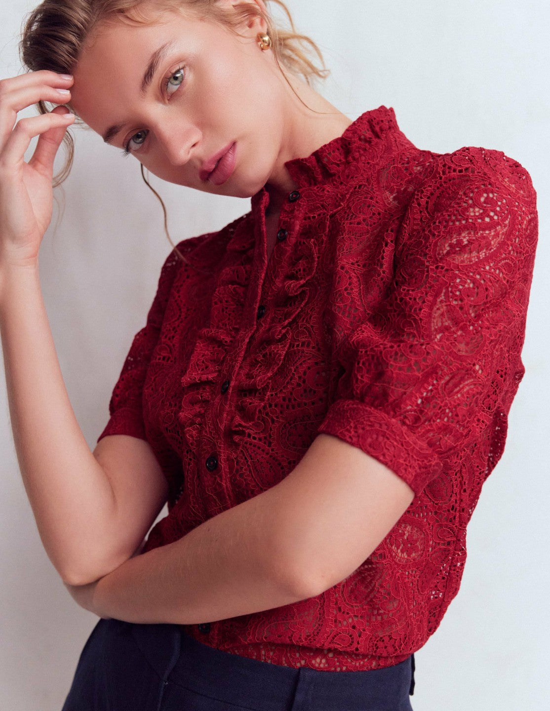 Sasha Short Sleeve Lace Top-Pomegranate / Boden On sale