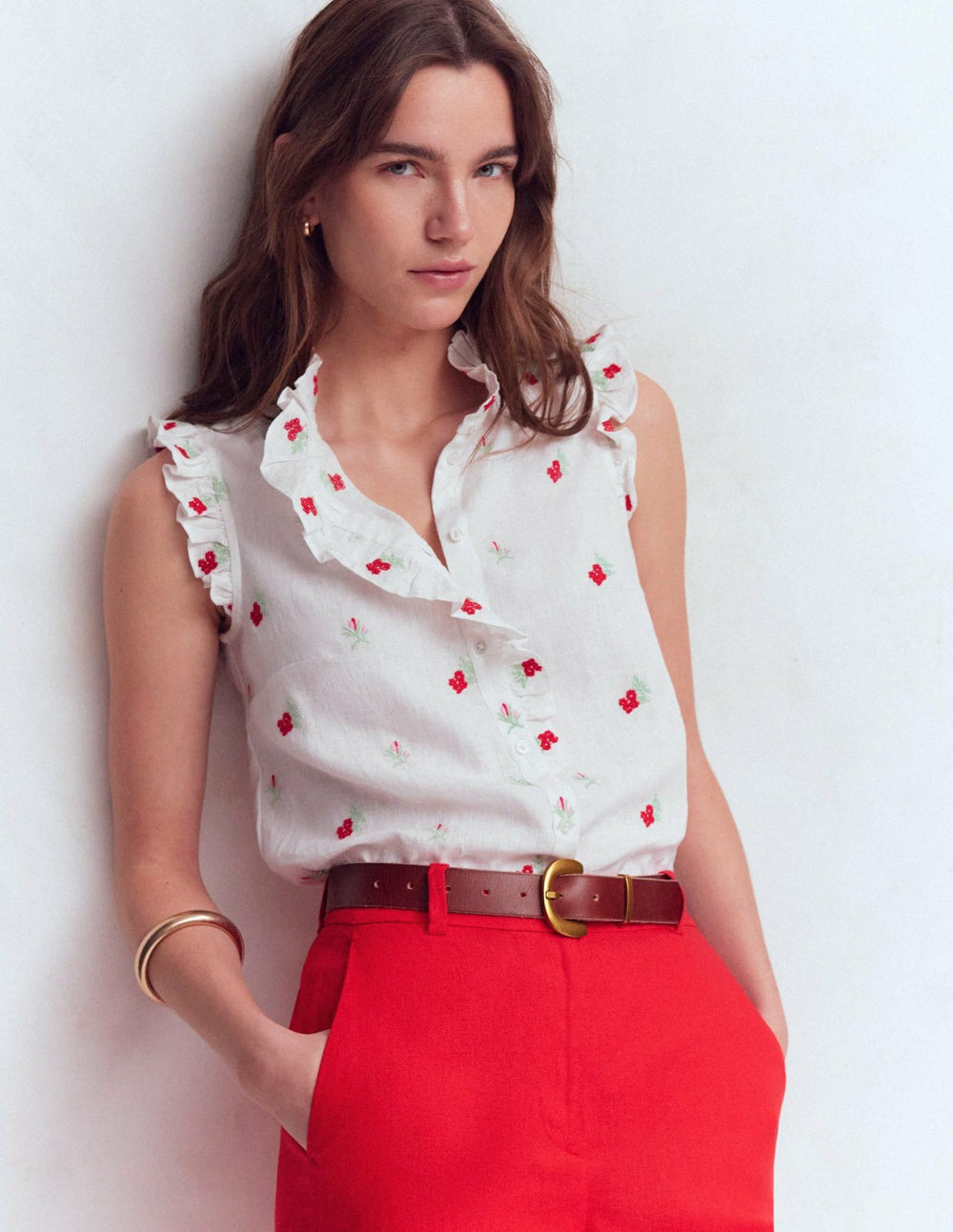 Isabel Sleeveless Linen Top-Floral Embroidery / Boden us