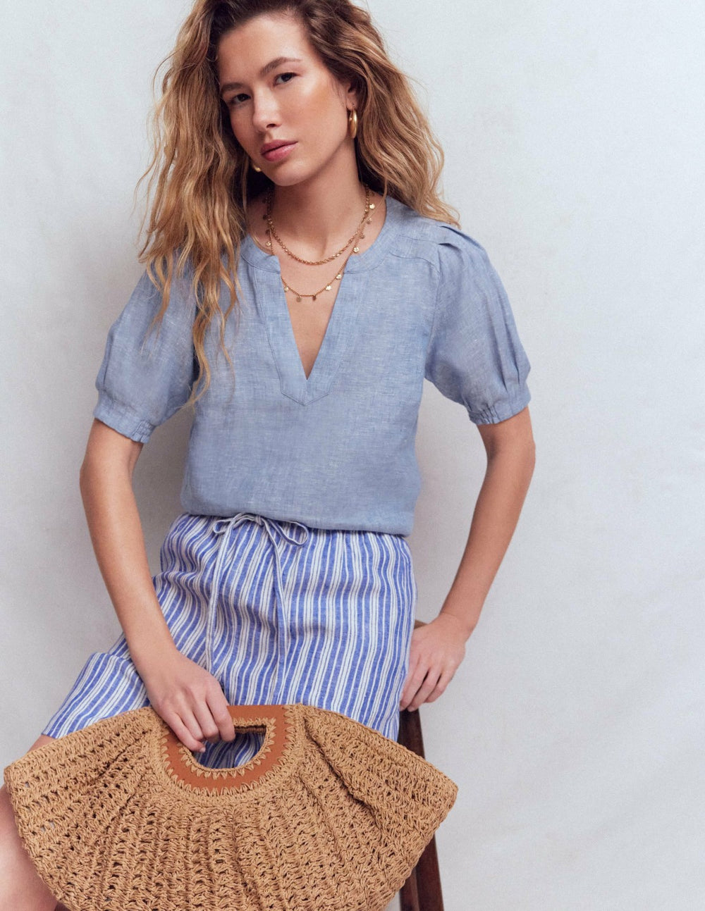 Rae Linen Top-Chambray / Boden Sale