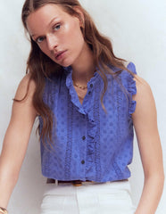 Isabel Sleeveless Broderie Top-Cornflower Blue / Boden Outlet