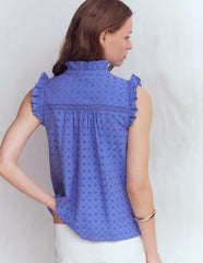 Isabel Sleeveless Broderie Top-Cornflower Blue / Boden Outlet