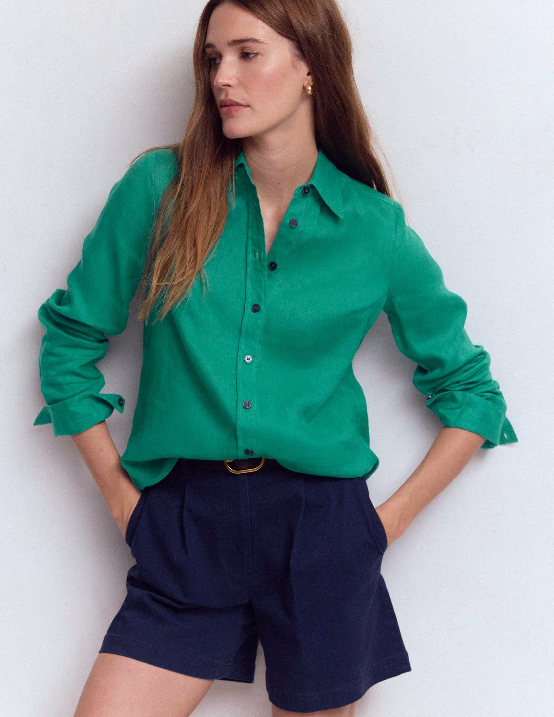 Sienna Linen Shirt-Deep Teal / Boden Discount