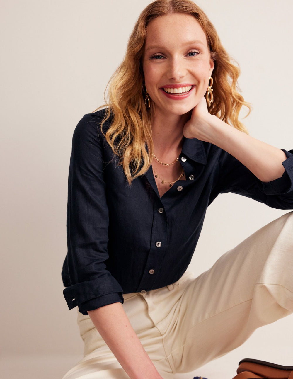 Sienna Linen Shirt-Navy / Boden On sale