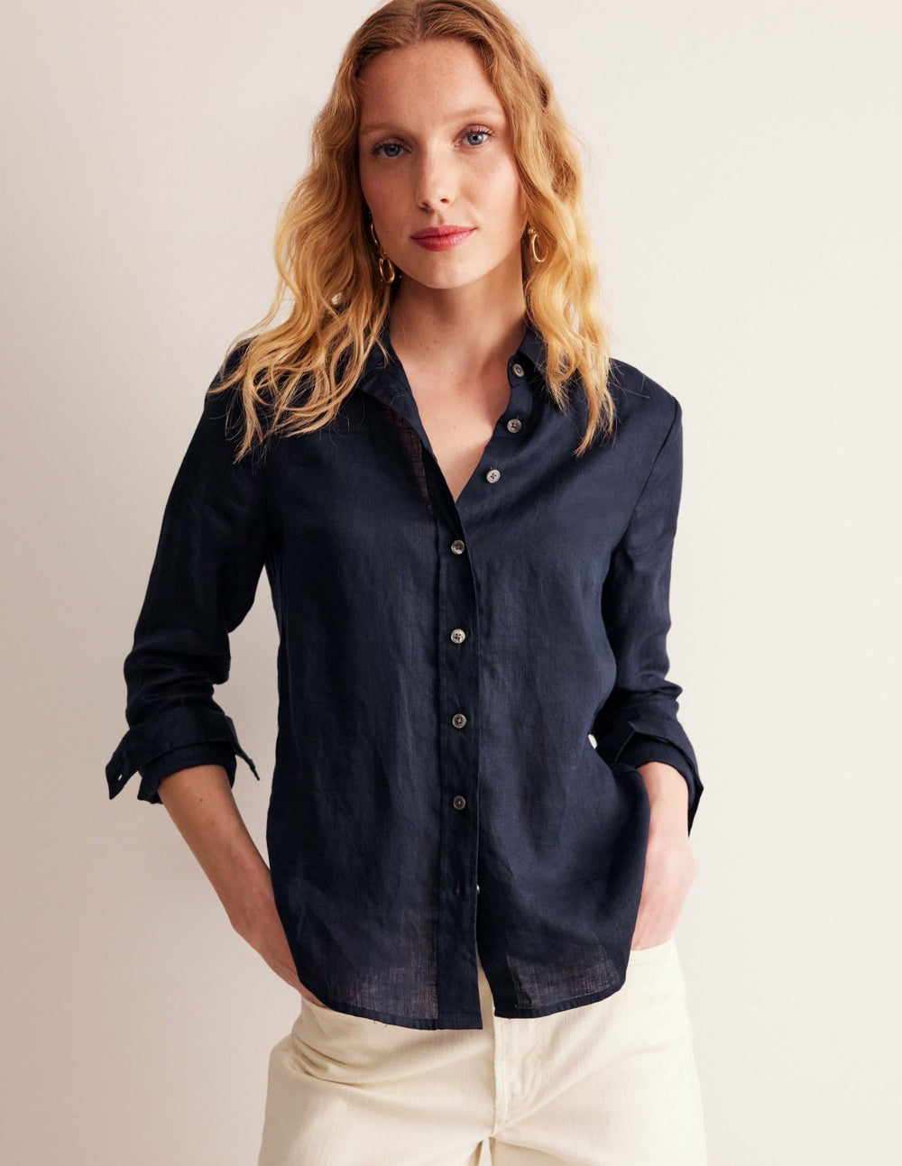 Sienna Linen Shirt-Navy / Boden On sale