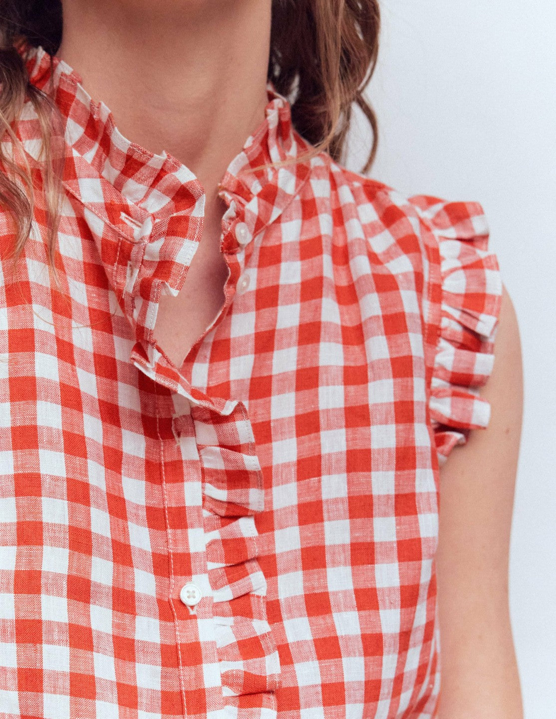 Isabel Sleeveless Linen Top-Burnt Red Gingham / Boden us