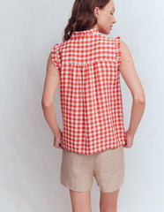 Isabel Sleeveless Linen Top-Burnt Red Gingham / Boden us