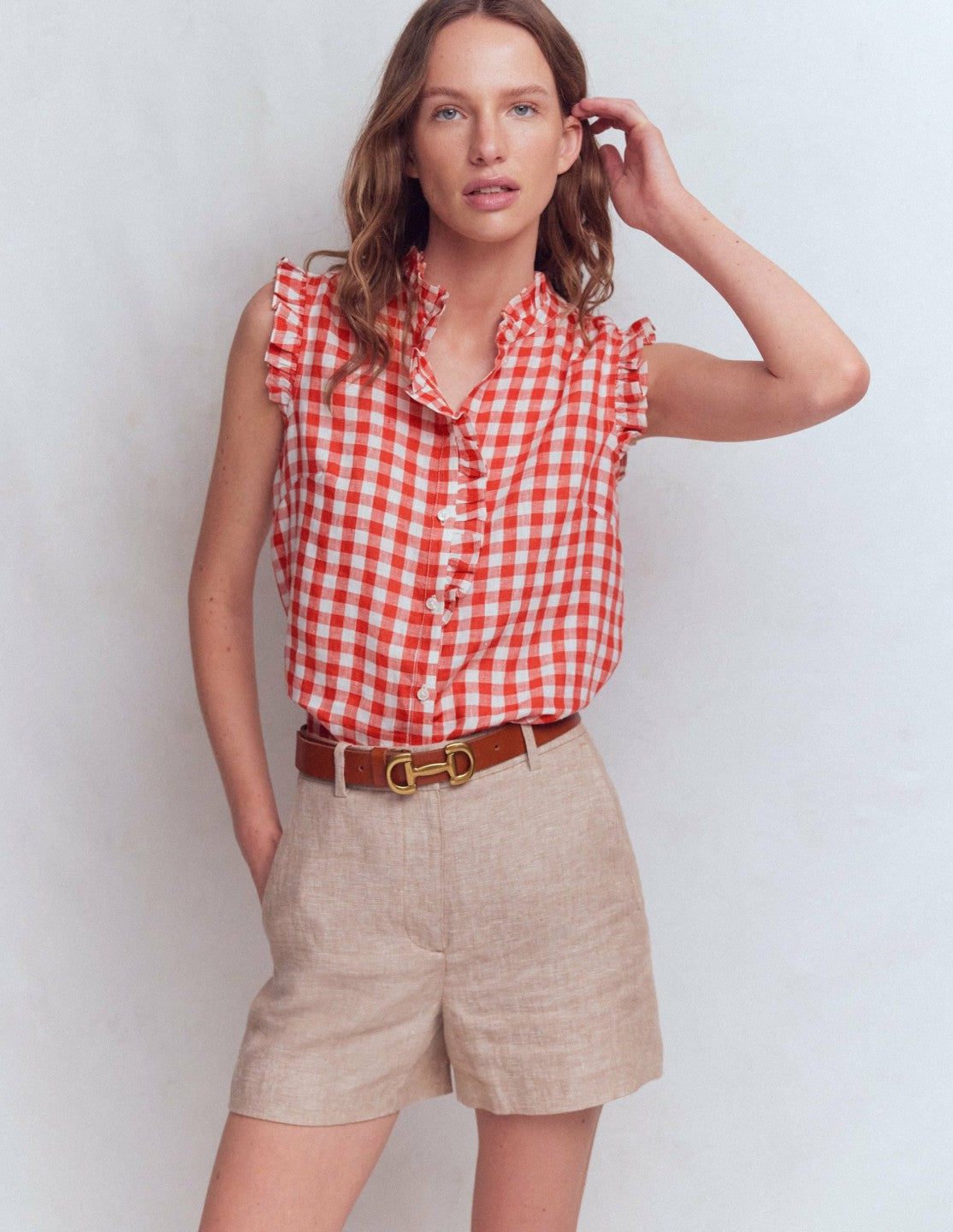 Isabel Sleeveless Linen Top-Burnt Red Gingham / Boden us