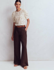 Pleat Sleeve Lace T-shirt-Ivory / Boden