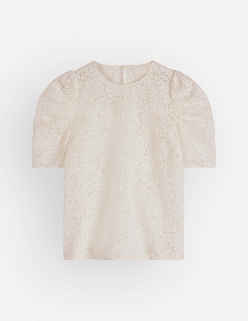 Pleat Sleeve Lace T-shirt-Ivory / Boden