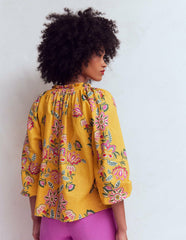 Serena Pleat Neck Linen Top-Marigold, Blossom Elegance / Boden Outlet