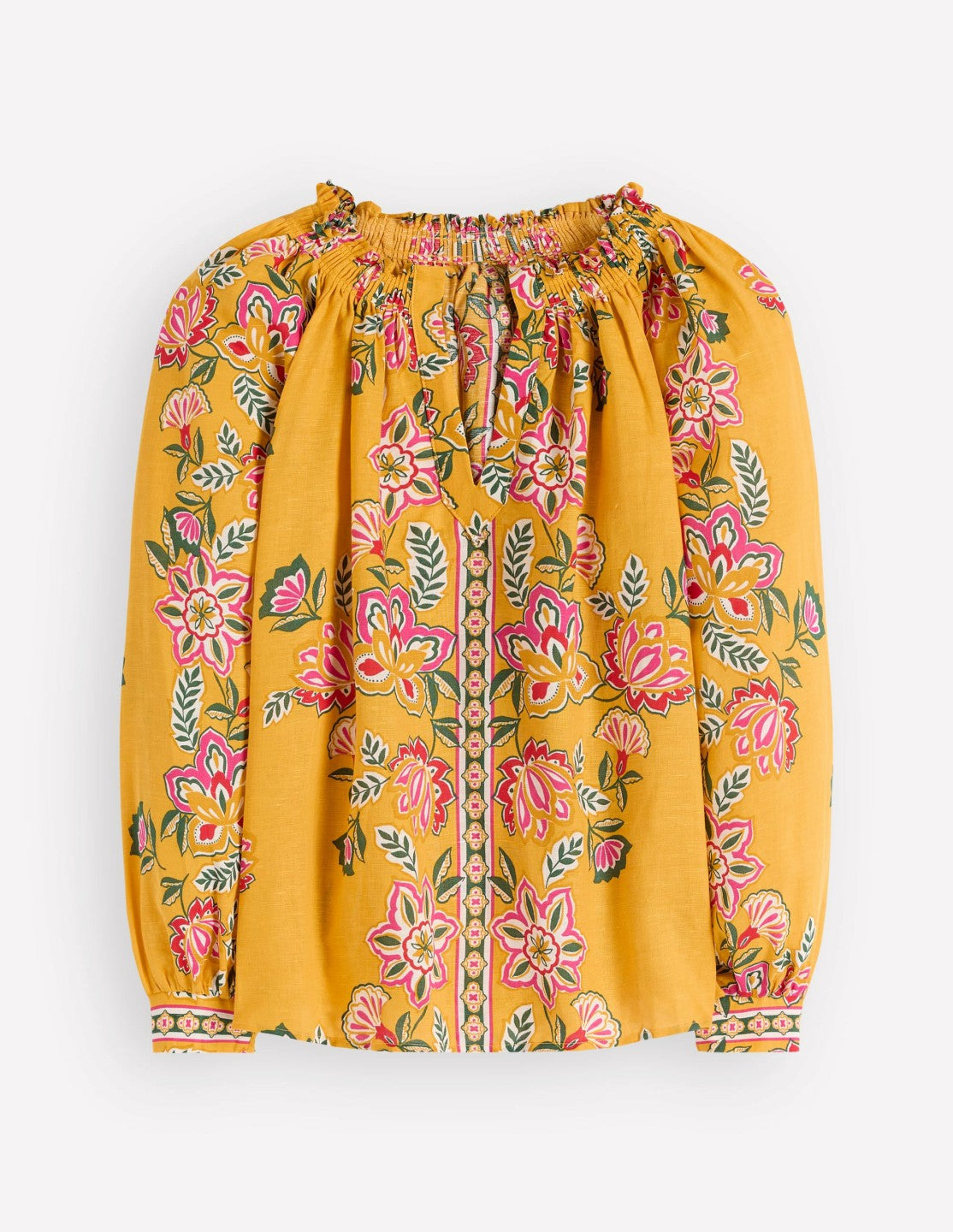 Serena Pleat Neck Linen Top-Marigold, Blossom Elegance / Boden Outlet