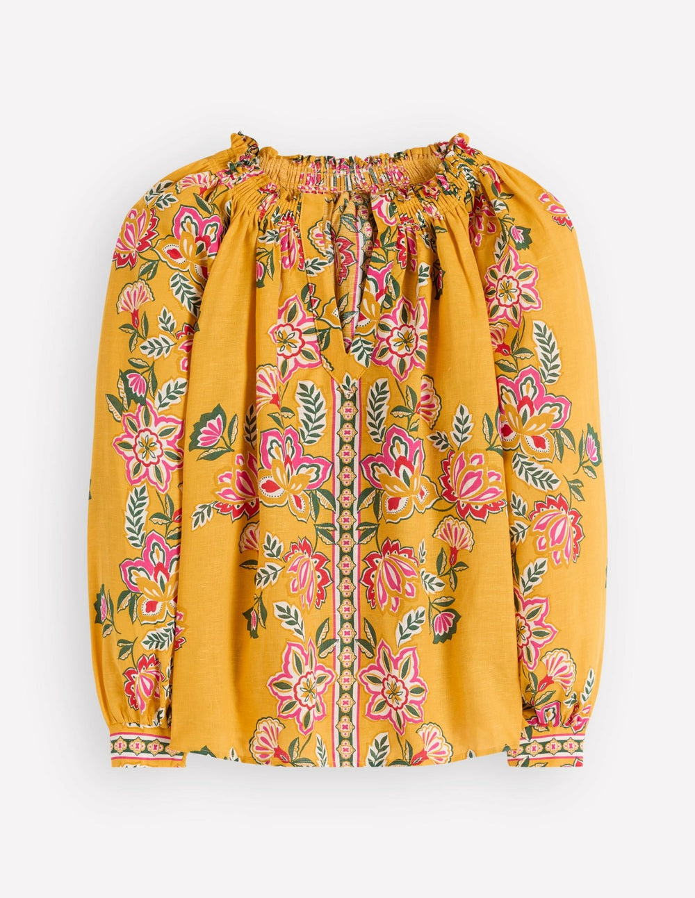 Serena Pleat Neck Linen Top-Marigold, Blossom Elegance / Boden Outlet