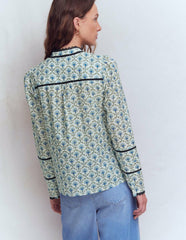 Carmen Trim Detail Cotton Top-Ivory, Flower Lattice / Boden Discount