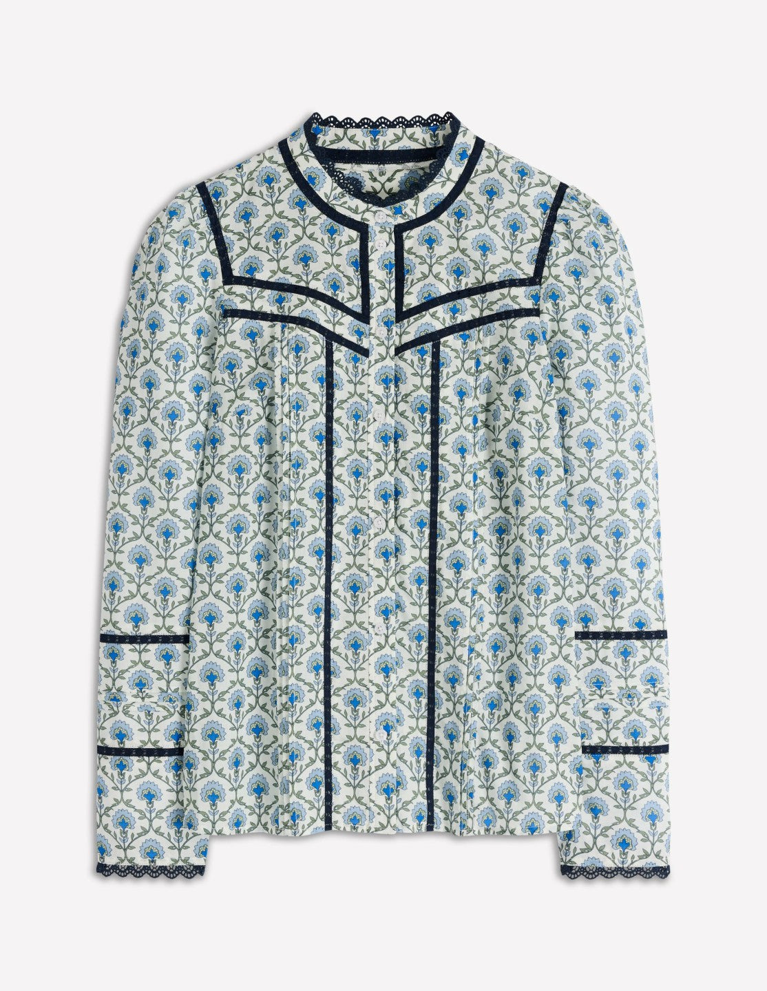Carmen Trim Detail Cotton Top-Ivory, Flower Lattice / Boden Discount