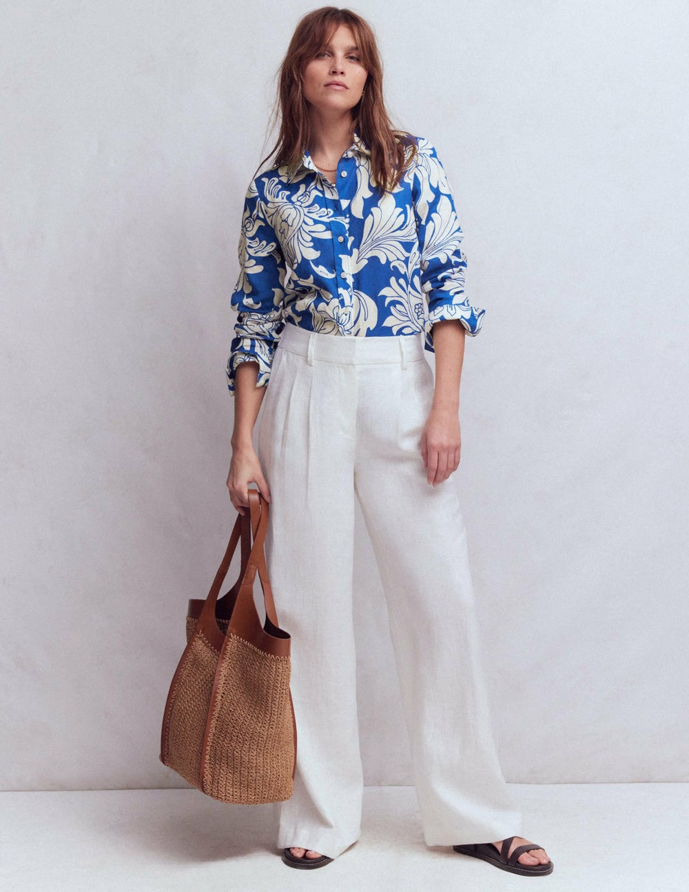 Sienna Linen Shirt-Blue, Botanical Flourish / Boden On sale