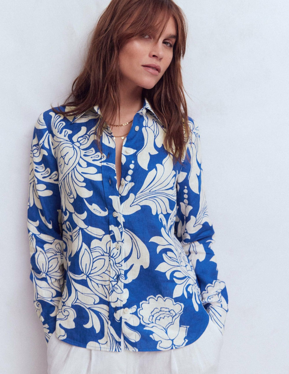 Sienna Linen Shirt-Blue, Botanical Flourish / Boden On sale