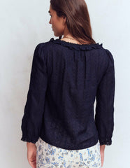 Scoop Neck Ruffle Top-Navy / Boden us