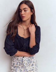 Scoop Neck Ruffle Top-Navy / Boden us