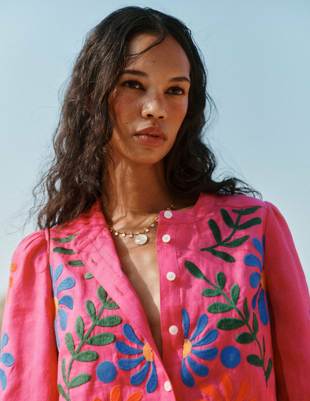 Alicia Linen Top-Pink Peony, Flower Embroidery / Boden