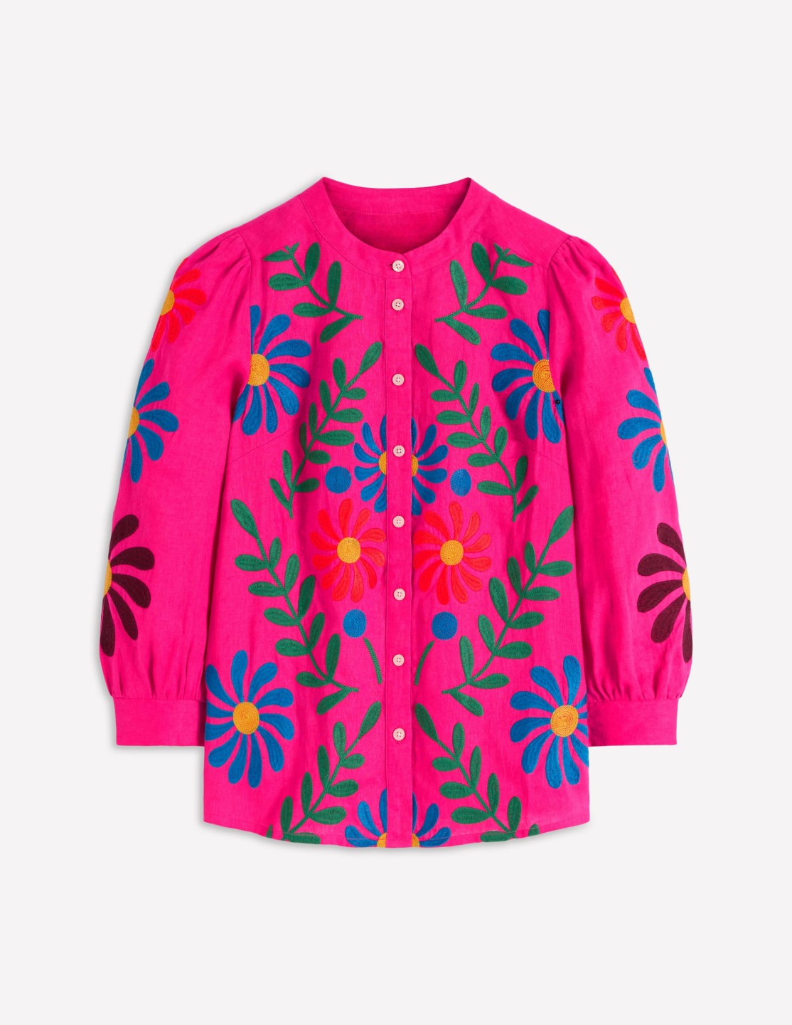 Alicia Linen Top-Pink Peony, Flower Embroidery / Boden
