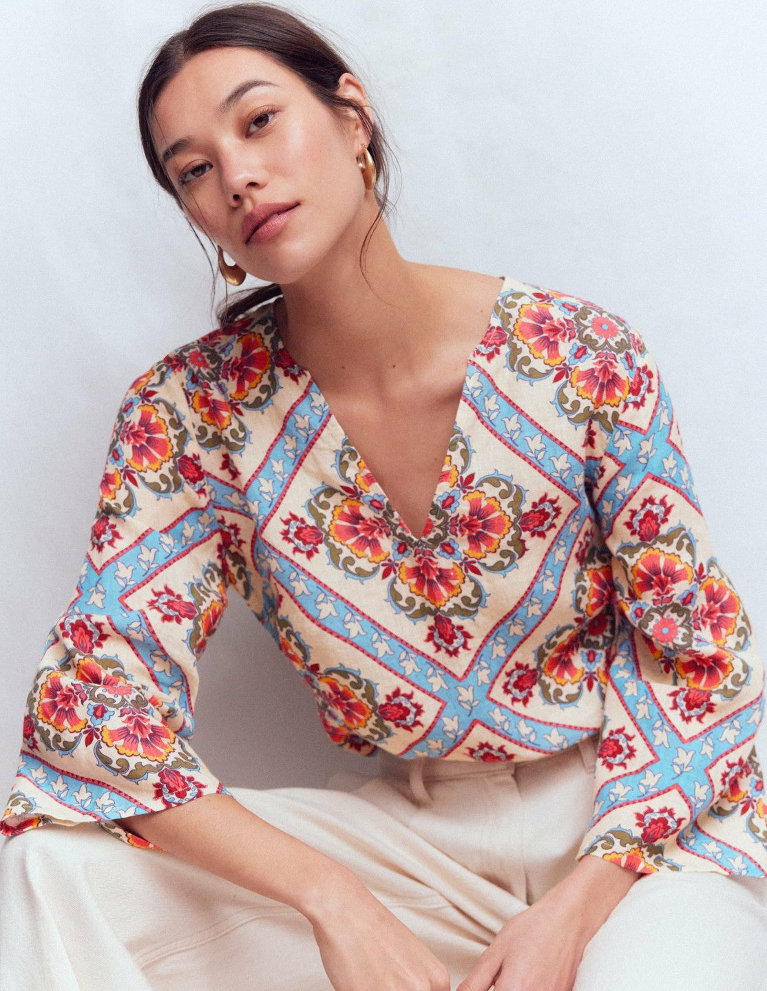 Cleo Linen Top-Floral Tile Placement / Boden Sale