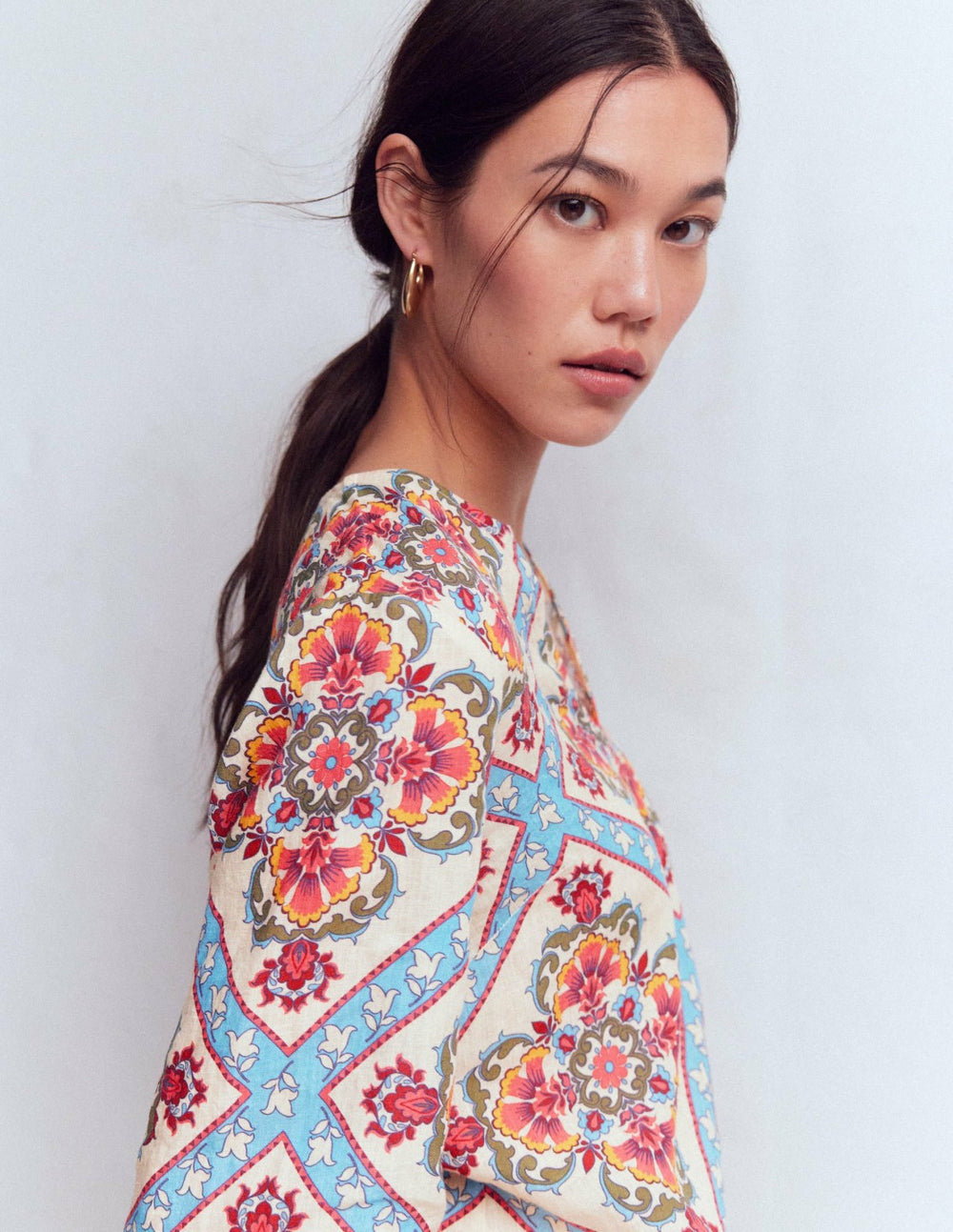 Cleo Linen Top-Floral Tile Placement / Boden Sale