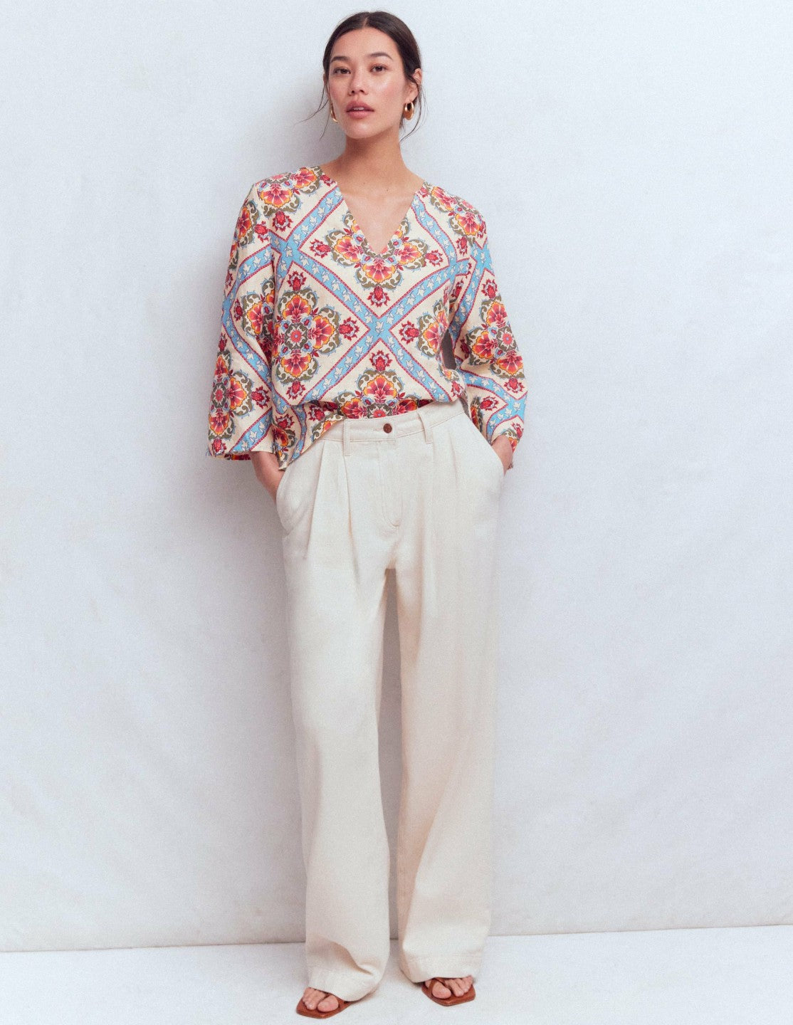 Cleo Linen Top-Floral Tile Placement / Boden Sale