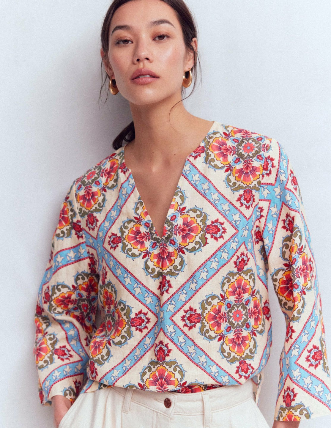 Cleo Linen Top-Floral Tile Placement / Boden Sale