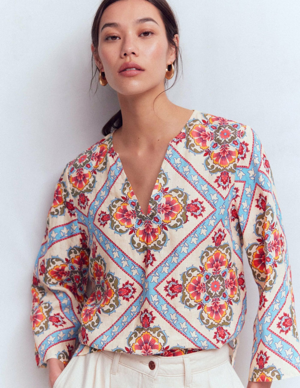 Cleo Linen Top-Floral Tile Placement / Boden Sale