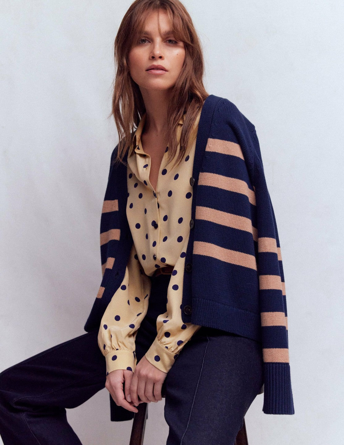 Sara Silk Shirt-Sand, Painted Dot Spaced / Boden Online