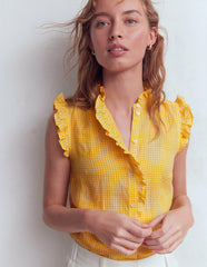 Isabel Sleeveless Linen Top-French Marigold Micro Gingham / Boden Discount