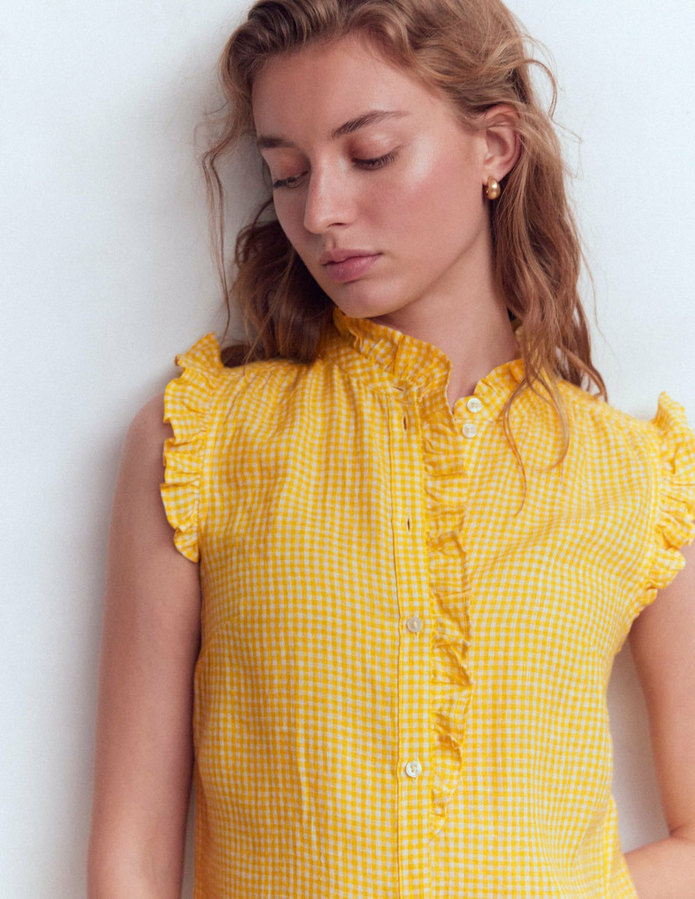 Isabel Sleeveless Linen Top-French Marigold Micro Gingham / Boden Discount