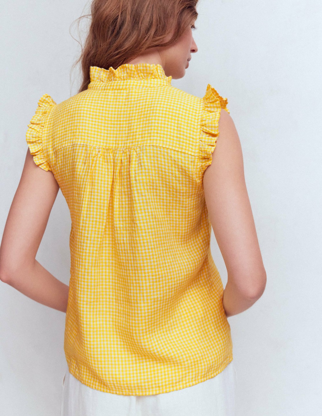 Isabel Sleeveless Linen Top-French Marigold Micro Gingham / Boden Discount